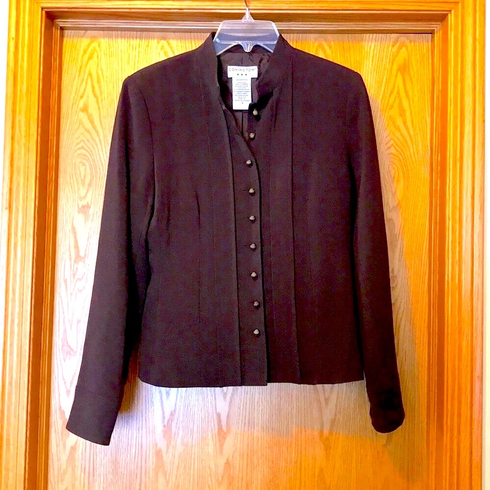 Covington brown lined round button nehru  stand up collar blazer size 4 EUC